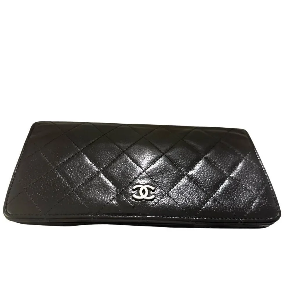 Chanel quilted black leather wallet